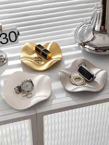 1pc Silver Ceramic Jewelry Tray, Luxury Jewelry Organizer Tray For Entryway, Key, Watch, Perfume And Decoration, Suitable For Home, Room, Living Room And Office Organizer Storage Box Travel