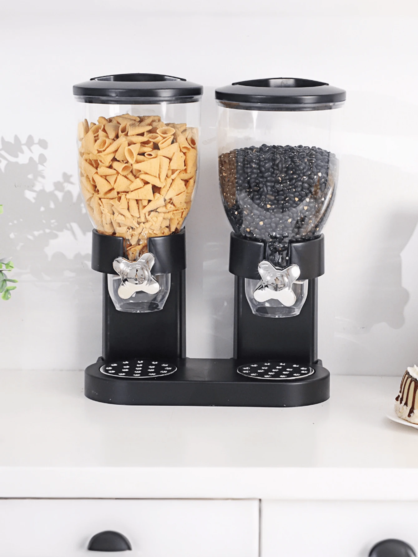 [Giải pháp lưu trữ nhà bếp] Hộp đựng ngũ cốc ăn sáng hai ngăn sáng tạo, hộp đựng yến mạch chống ẩm màu đen - màu đen - Xem 1