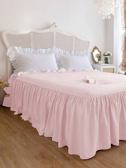 Muroi Mono 1 st enfärgad volangsängkjol, söt tyg tvättbar sängkjol för sovrum prinsessstil