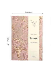 1pc Hardcover A5 Notebook With Embossed Cover, Creative Journal With Lily Theme, Perfect For Women Writing And Note Taking Office School Supplies Journal Book Diary Planne Stationery Supplies Wedding Pink Notebook