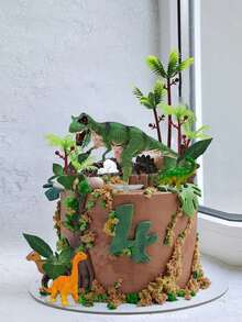 23 piezas Decoraciones de pastel de cumpleaños con tema de Tyrannosaurus Rex, huevos de dinosaurio, hojas y dinosaurios simulados, sombreros de decoración de fiesta de cumpleaños con tema de dinosaurios, adecuado para decoraciones de pastel de cumpleaños, decoraciones de pastel de cumpleaños para hombres, adornos de decoración de mesa de fiesta con tema de dinosaurios - Multicolor - Ver 2