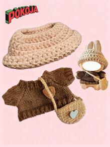 拉布布衣服，拉布布适用衣服，娃娃衣服（无娃娃）17厘米娃娃适用衣服，17厘米娃娃手工钩针3件套，娃娃衣服，高档娃娃服装及配饰，时尚娃娃衣服 - 彩色 - 查看 1