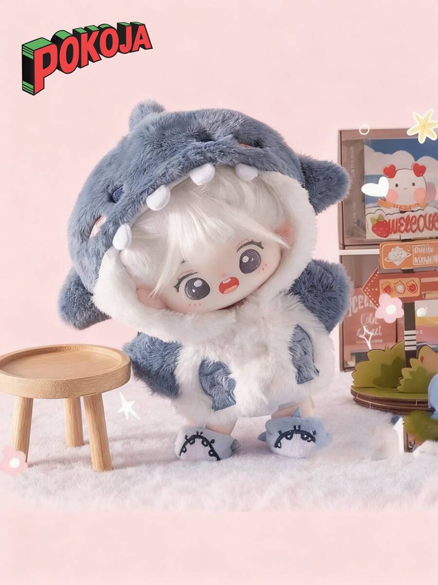 20cm Doll Shark Hoodie Outfit, Warm Doll Clothes, Shark Hooded Jacket (Doll Style Randomly Sent, Doll Not Included)