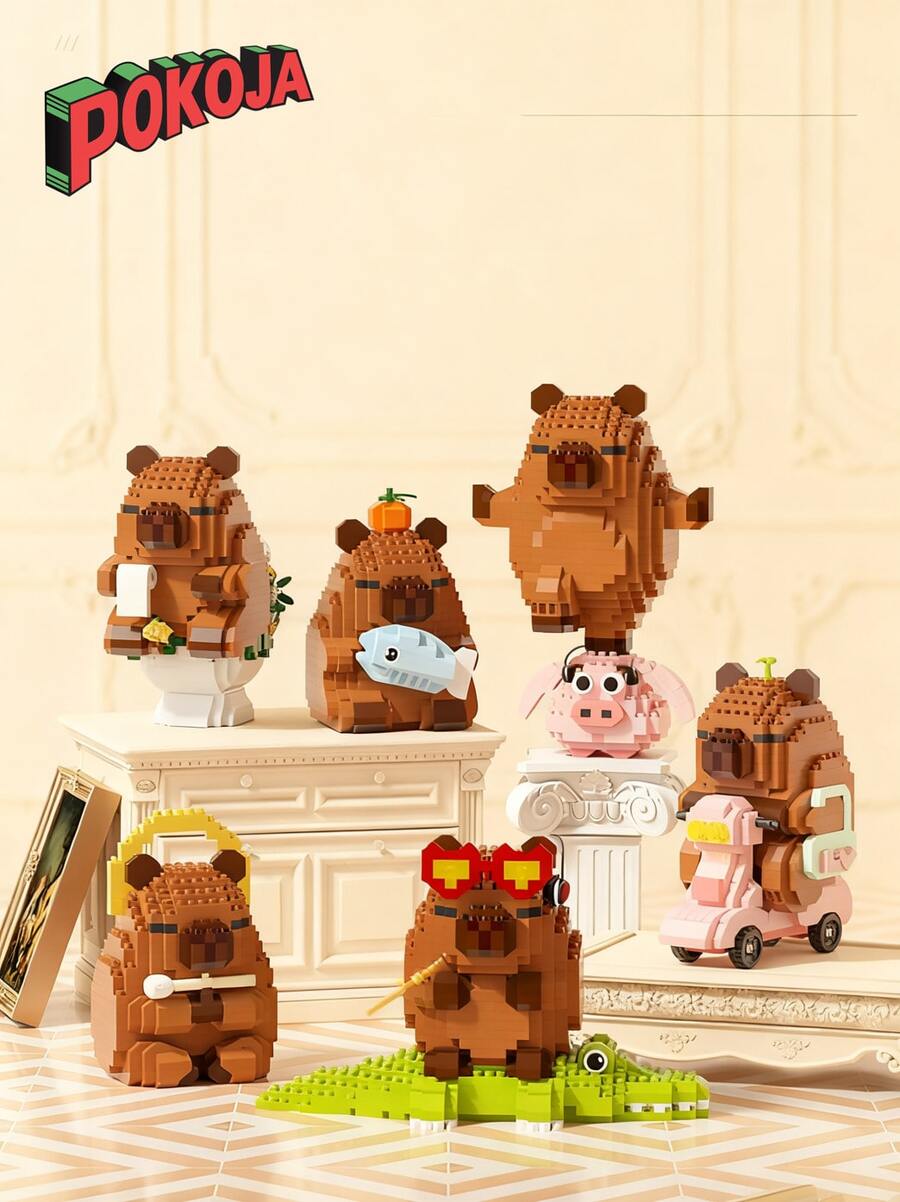 1 Cute Capybara Adult 14+ Building Blocks, 400+ Pcs, Birthday Gift, DIY Animal Series Building Blocks, Desktop Decoration, Pressure Relief, Stress Relief, Home Collection Decoration, Assembly Doll, Office Desktop Ornament, Holiday Gift, Father's Day Gift, Wedding Gift, Wedding Decor, Graduation Gift - Multicolor - View 1