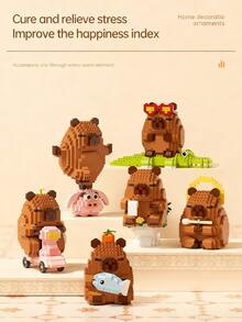 1 Cute Capybara Adult 14+ Building Blocks, 400+ Pcs, Birthday Gift, DIY Animal Series Building Blocks, Desktop Decoration, Pressure Relief, Stress Relief, Home Collection Decoration, Assembly Doll, Office Desktop Ornament, Holiday Gift, Father's Day Gift, Wedding Gift, Wedding Decor, Graduation Gift - Multicolor - View 2