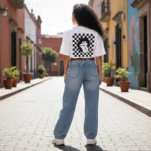Mujer camiseta casual urbana estampado gráfico ajedrez tela suave holgada cuello redondo manga corta primavera verano uso diario - Blanco - Ver 1