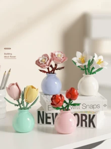 1pc/846pcs Artificial Everlasting Flowers Succulent Plants Handmade Flower Bouquets DIY Lily/Chrysanthemum/Rose/Hibiscus/Peony/Sunflower/Tulip/Gardenia 3D Puzzle Assembly Building Blocks Model Home Decor Desktop Ornaments, Mother's Day/Birthday Gift - Multicolor - View 6