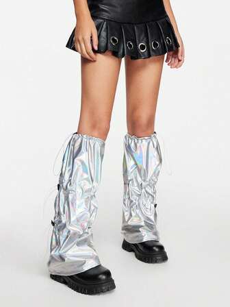 Grunge Punk Punk-Stil Laser Silber verstellbare Stulpen, Y2K vielseitige Strümpfe geeignet für Partys und Veranstaltungen