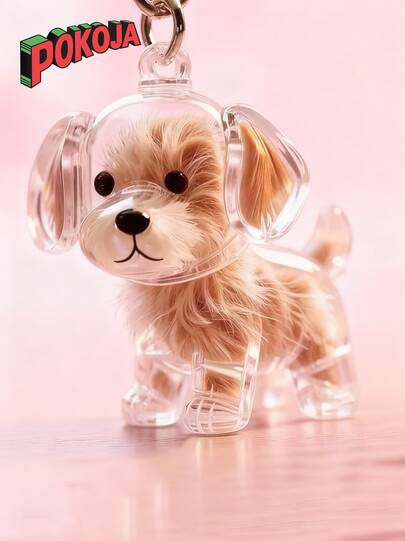 POKOJA LAND 可爱透明狗毛收纳盒，宠物毛发纪念吊坠，可爱小狗吊坠，极具吸引力的吊坠装饰纪念品，透明塑料宠物毛发收集环配可爱动物吊坠，便携式居家车载旅行毛发袋，宠物主人配饰，宠物纪念品