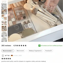 6/7 Piezas Cajas organizadoras de cajón transparentes, Cajas de almacenamiento de cosméticos, Organizadores divisores de escritorio para maquillaje, útiles de oficina y almacenamiento de artículos varios, Artículos de verano para organización de almacenamiento, Regalo para mujeres - Transparente - Ver 6