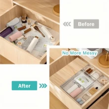 6/7 Piezas Cajas organizadoras de cajón transparentes, Cajas de almacenamiento de cosméticos, Organizadores divisores de escritorio para maquillaje, útiles de oficina y almacenamiento de artículos varios, Artículos de verano para organización de almacenamiento, Regalo para mujeres - Transparente - Ver 9