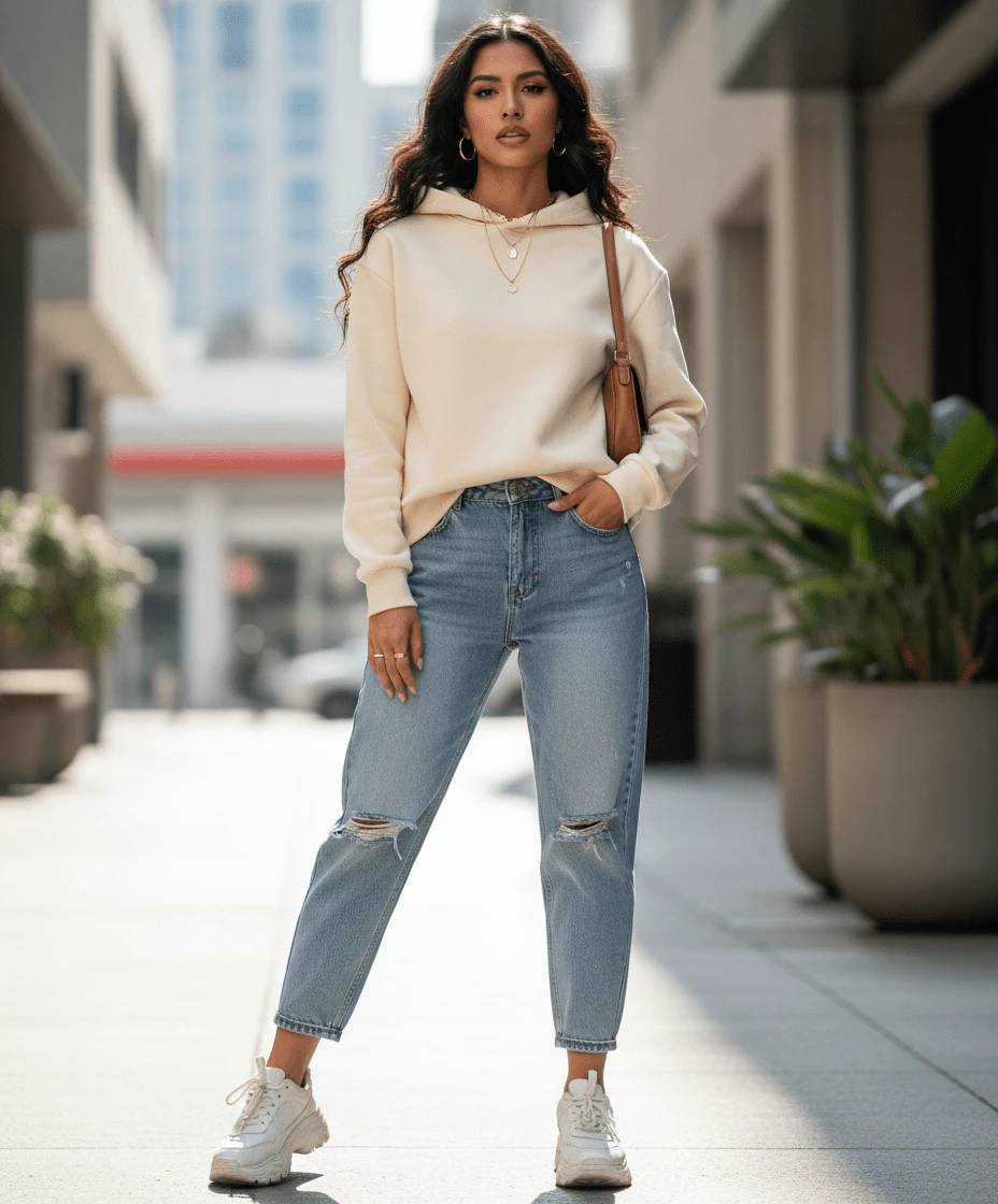 Mujer sudadera casual estilo urbano letras grandes bordadas color sólido oversize cuello redondo manga larga otoño invierno uso diario reuniones Sudadera - Beis - Ver 1