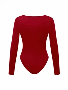 Maweii Plus Size Women's Christmas Red Solid Color Ring Decor Sexy Bodysuit