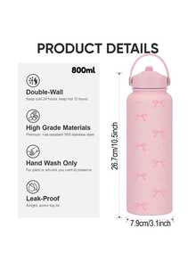 Joivida 1 pezzo Bottiglia d'acqua isolata da 800ml/1000ml con motivo a fiocco - Stoviglie durevoli e riutilizzabili ideali per l'idratazione estiva, borraccia estetica vintage Y2K per bevande calde e fredde - Perfetta per avventure all'aperto, picnic, sport, campeggio e uso in ufficio - Multicolore - Visualizzare 4