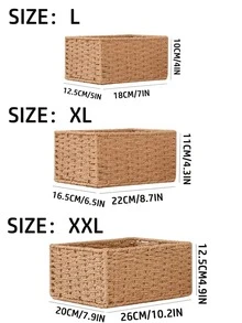Madebyblanc 1/3pcs Hand-Woven Storage Basket Bathroom Toiletries Storage Container Kitchen Snack Candy Rack Office Study Bookshelf Stationery Medicine Box Toy Storage Basket Dressing Table Skin Care Cosmetics Storage Home Decoration Basket Gift Basket Gift Basket Cosmetic Basket Living Room Storage Basket - Camel - View 5