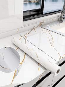 1卷加厚大理石纹防水防油污自粘墙纸卷，适用于厨房台面橱柜架衬垫抽屉装饰家居装修翻新 - 白金 - 查看 13