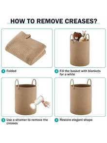 1pc 可折叠编织洗衣篮带手柄,圆形多功能大容量收纳篮,黄色和白色三种尺寸可选,适用于衣服、毛毯、玩具、节日收纳、家居装饰,适用于洗衣房、浴室、卧室、客厅、走廊洗衣篮、洗衣篮浴室收纳篮、篮子、收纳篮、可折叠洗衣篮 - 彩色 - 查看 7