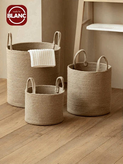 1pc 可折叠编织洗衣篮带手柄，圆形多功能大容量收纳篮，黄色和白色三种尺寸可选，适用于衣服、毛毯、玩具、节日收纳、家居装饰，适用于洗衣房、浴室、卧室、客厅、走廊洗衣篮、洗衣篮浴室收纳篮、篮子、收纳篮、可折叠洗衣篮