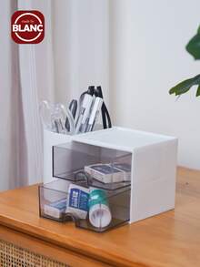 Madebyblanc 1pc Mini Organizador de Mesa com 2 Gavetas, Porta-lápis multifuncional para mesa, Caixa de armazenamento simples e criativa para artigos de papelaria e material de escritório para escola, escritório, dormitório, Organizador multicompartimento, Organizador de maquiagem, Material escolar, Presente de Natal, Presente de Natal - Multicolorido - Ver 6