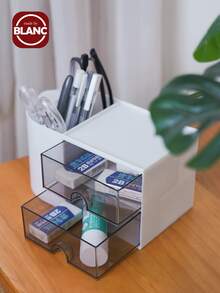 Madebyblanc 1pc Mini Organizador de Mesa com 2 Gavetas, Porta-lápis multifuncional para mesa, Caixa de armazenamento simples e criativa para artigos de papelaria e material de escritório para escola, escritório, dormitório, Organizador multicompartimento, Organizador de maquiagem, Material escolar, Presente de Natal, Presente de Natal - Multicolorido - Ver 4