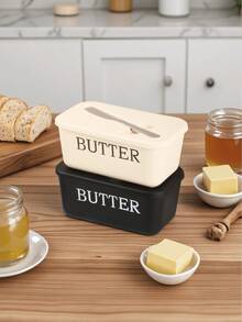 1个PP材质黄油碟，带盖和刀，碟身印有“BUTTER”字样，可保持黄油新鲜，方便日常早餐和烘焙使用。 - 彩色 - 查看 1