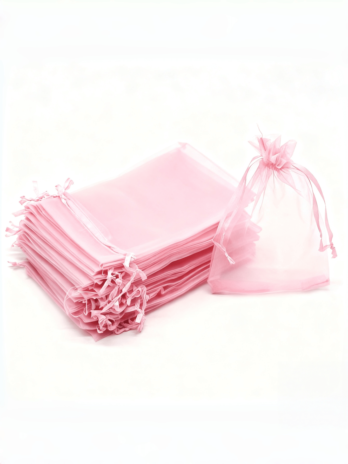 20/50/100Pcs 9cm*12cm Organza Jewelry Packaging Bag, Drawstring Gift Bag, Travel Storage Bag For Cosmetics And Skin Care Products, Suitable For Wedding Parties, Birthday Jewelry Gift Bags - Pink - View 1