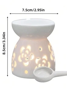 SHEIN 1 件白色镂空陶瓷香薰炉，带玫瑰或心形图案，茶灯加热烛台精油炉香薰扩散器，适用于家庭情人节派对、幽灵、秋季、节日、假日、冬季、假日、节日、房间装饰、家居装饰、礼物 - 白色 - 查看 12