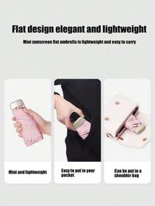 Compact Portable Lightweight Travel Umbrella, Strong Waterproof, Manual, 6 Ribs Reinforced, Manual Opening And Closing, Uv Protection Sunshade, For Men And Women (Due To Different Batches, The Fabric Cover, Rib Color, English Letter Pattern Design, Button Shape, And Umbrella Rib Color Are Randomly Matched. We Deeply Apologize For Any Inconvenience Caused.) - Multicolor - View 6