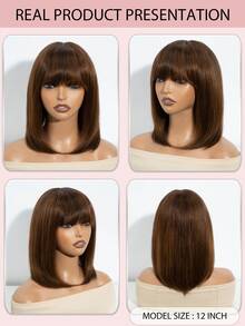 Tóc giả Bob ngắn có mái, tóc thẳng, trang phục hàng ngày, tóc thật, tóc giả chịu nhiệt, tóc giả cắt Pixie, tóc giả Bob - S4/30 - Xem 9