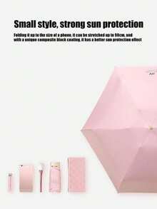 Compact Portable Lightweight Travel Umbrella, Strong Waterproof, Manual, 6 Ribs Reinforced, Manual Opening And Closing, Uv Protection Sunshade, For Men And Women (Due To Different Batches, The Fabric Cover, Rib Color, English Letter Pattern Design, Button Shape, And Umbrella Rib Color Are Randomly Matched. We Deeply Apologize For Any Inconvenience Caused.) - Multicolor - View 5