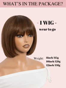 Tóc giả Bob ngắn có mái, tóc thẳng, trang phục hàng ngày, tóc thật, tóc giả chịu nhiệt, tóc giả cắt Pixie, tóc giả Bob - S4/30 - Xem 4