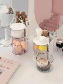 1 Pieza Organizador de Maquillaje Giratorio con Cajones, Caja de Almacenamiento de Cosméticos de Plástico con Divisores, Caja de Maquillaje de Escritorio Compacta para Viajes para Almacenar Esponjas de Maquillaje, Brochas de Maquillaje, Lazos de Cabello Pequeños, Clips, para Vacaciones en la Playa, Colección de Baño, Colección de Dormitorio, Gran Capacidad - Multicolor - Ver 8
