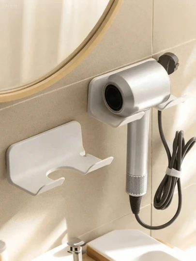 1/2个通用吹风机支架，吹风机挂架，壁挂式，带插头和电线整理器，自粘式，适用于橱柜和浴室
