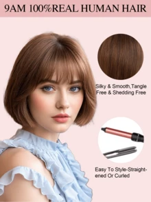 Tóc giả Bob ngắn có mái, tóc thẳng, trang phục hàng ngày, tóc thật, tóc giả chịu nhiệt, tóc giả cắt Pixie, tóc giả Bob - S4/30 - Xem 2