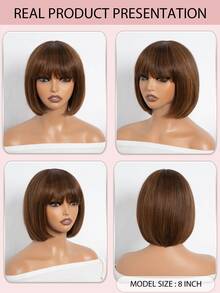 Tóc giả Bob ngắn có mái, tóc thẳng, trang phục hàng ngày, tóc thật, tóc giả chịu nhiệt, tóc giả cắt Pixie, tóc giả Bob - S4/30 - Xem 7