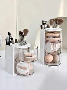 1 Pieza Organizador de Maquillaje Giratorio con Cajones, Caja de Almacenamiento de Cosméticos de Plástico con Divisores, Caja de Maquillaje de Escritorio Compacta para Viajes para Almacenar Esponjas de Maquillaje, Brochas de Maquillaje, Lazos de Cabello Pequeños, Clips, para Vacaciones en la Playa, Colección de Baño, Colección de Dormitorio, Gran Capacidad - Multicolor - Ver 7