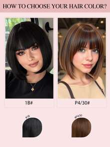 Tóc giả Bob ngắn có mái, tóc thẳng, trang phục hàng ngày, tóc thật, tóc giả chịu nhiệt, tóc giả cắt Pixie, tóc giả Bob - S4/30 - Xem 5