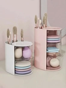 1 Pieza Organizador de Maquillaje Giratorio con Cajones, Caja de Almacenamiento de Cosméticos de Plástico con Divisores, Caja de Maquillaje de Escritorio Compacta para Viajes para Almacenar Esponjas de Maquillaje, Brochas de Maquillaje, Lazos de Cabello Pequeños, Clips, para Vacaciones en la Playa, Colección de Baño, Colección de Dormitorio, Gran Capacidad - Multicolor - Ver 10
