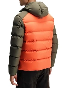 Superdry Men's Sport Puffer Hooded Jacket Green Orange - Khaki colourblock - View 2