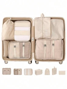 7件套-8件套多功能化妆品旅行收纳包 - 化妆刷包、化妆包、护肤品包、衣物袋、拉链袋、手提袋、鞋袋、水瓶袋、束口袋、内衣袋、行李收纳包、珠宝收纳包、化妆品收纳包，大容量，便携，网状设计，节省空间，也适用于收纳衣物和裤子 - 彩色 - 查看 2