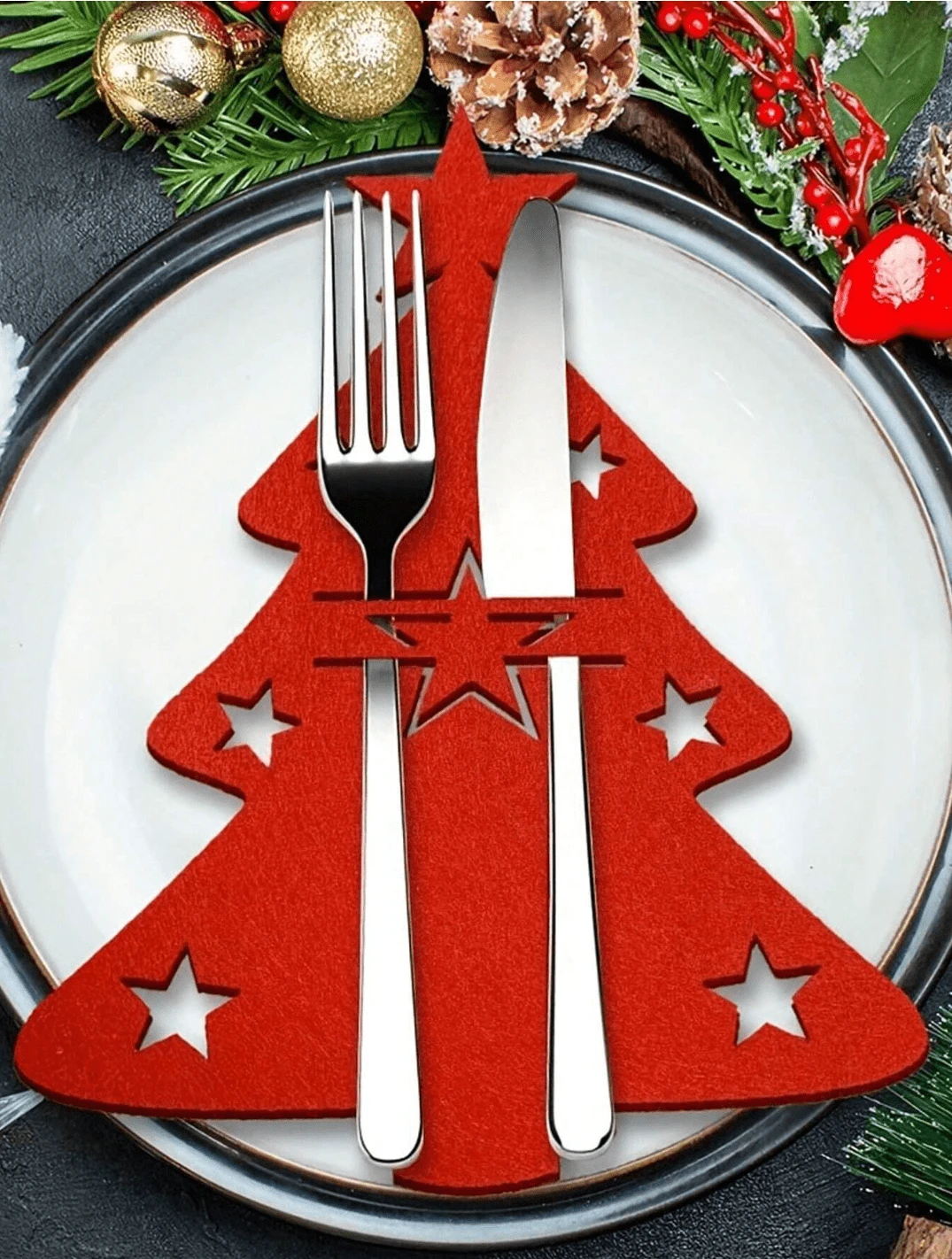 12 Pieces Christmas Tree Silverware Holders, Felt Tableware Bags Christmas Table Decorations, Christmas - Multicolor - View 1