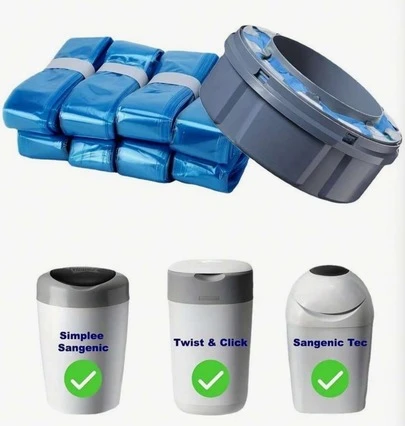 8 påfyllningspåsar för blöjhinkar - läckagesäkra och lukttäta PEVA-material, lätta att riva av, lämpliga för blöjhantering, kompatibla med Munchkin, Litter Genie, Angelcare, Tommee Tippee, Spross, Littycat, LitterLocker, Foppadertetti, Aprica, Munchkin soptunnor