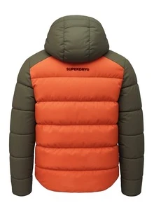 Superdry Men's Sport Puffer Hooded Jacket Green Orange - Khaki colourblock - View 5