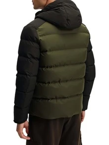 Men's Sport Puffer Hooded Jacket Black Green - 黑色色塊 - 查看 2
