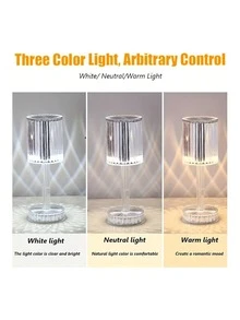1PC Crystal Table Lamp, Atmosphere Lamp USB Three-Color Touch Model Small Night, Decorative Table Lamp, Diamond Crystal Table Lamp, For Room Decor Desk Lamp, Bedroom, Living Room, Kitchen, Dining Room Lamp