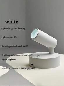 1PC LED Rechargeable Wall Light, Magnetic Spotlight, Painting Light, Nightlight, Bedside Reading Lamp, Eye-Caring Bedroom Night Light, Dimmable, Wireless No Drilling, 360° Rotatable Touch Control, Rechargeable Battery - Multicolorido - Visão 6