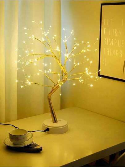 1PC Warm LED Tree Table Lamp Approx Size Using USB/Battery Suitable For Bedroom, Holiday, Wedding, Valentine's Day, Birthday, Home Decor, Christmas, Pub, Dormitory, Garden And Night Ornamental Lamp