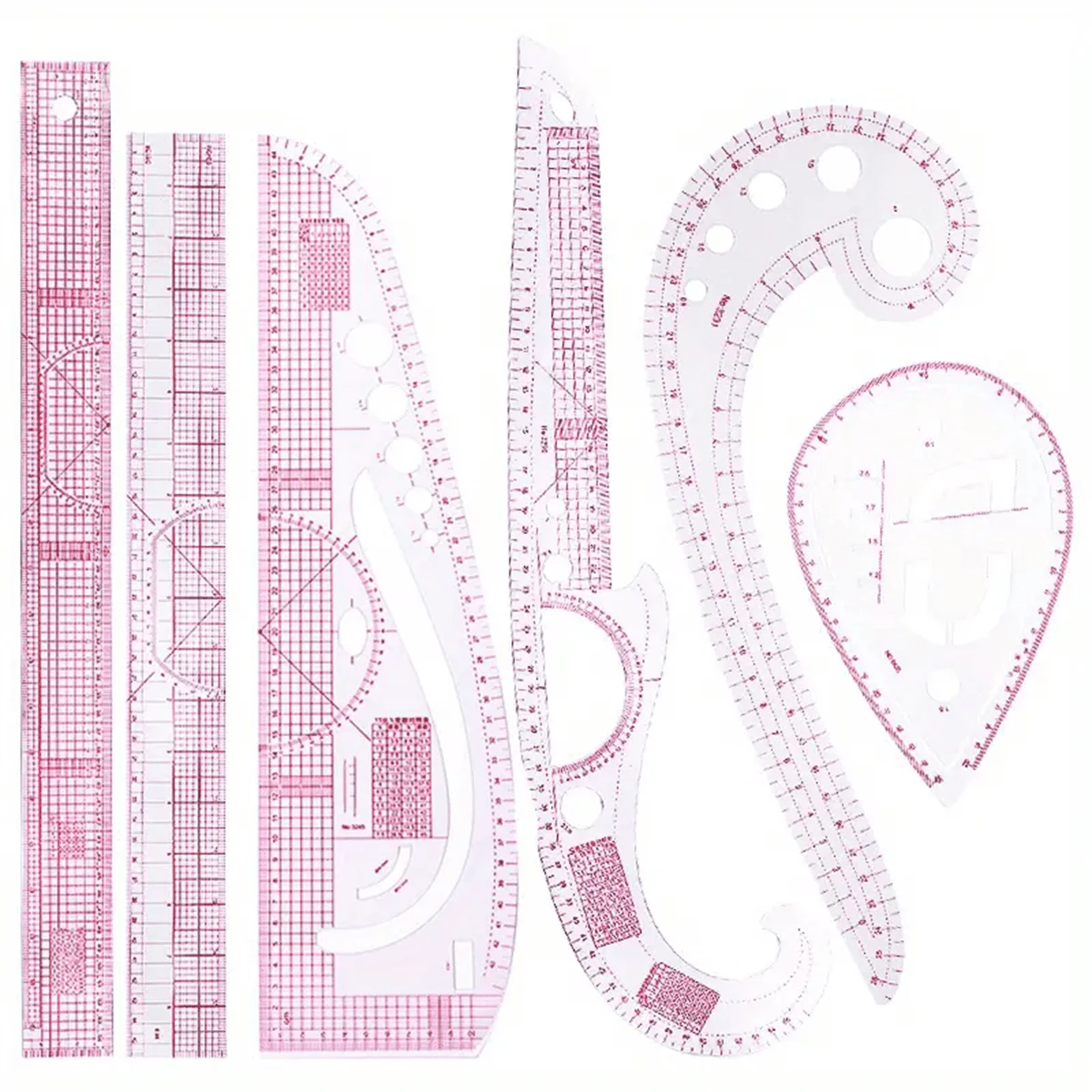 1/5/6 Piezas Juego de reglas curvas métricas francesas, herramienta de medición para costura, confección, dibujo, artesanía. Regla curva métrica francesa, regla de costura, herramienta de sastre, regalo del Día de la Madre, regalos del Día de la Madre para mujeres - transparente - Ver 1
