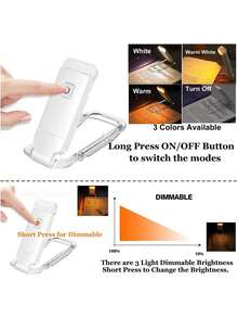 1Pc Portable Bookmark Light, Rechargeable LED Reading Light, Clip-On Reading Light, Bed Reading Eye Protection Light - 白光+暖光+中性光 - 查看 8