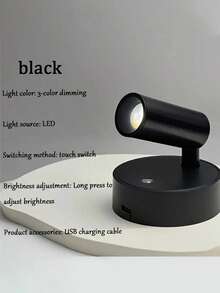 1PC LED Rechargeable Wall Light, Magnetic Spotlight, Painting Light, Nightlight, Bedside Reading Lamp, Eye-Caring Bedroom Night Light, Dimmable, Wireless No Drilling, 360° Rotatable Touch Control, Rechargeable Battery - Multicolorido - Visão 5